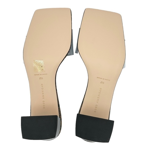 NEW GOOD AMERICAN Block Heel Slide Sandals Desert Snake Clear Upper Size 10 - Picture 7 of 9